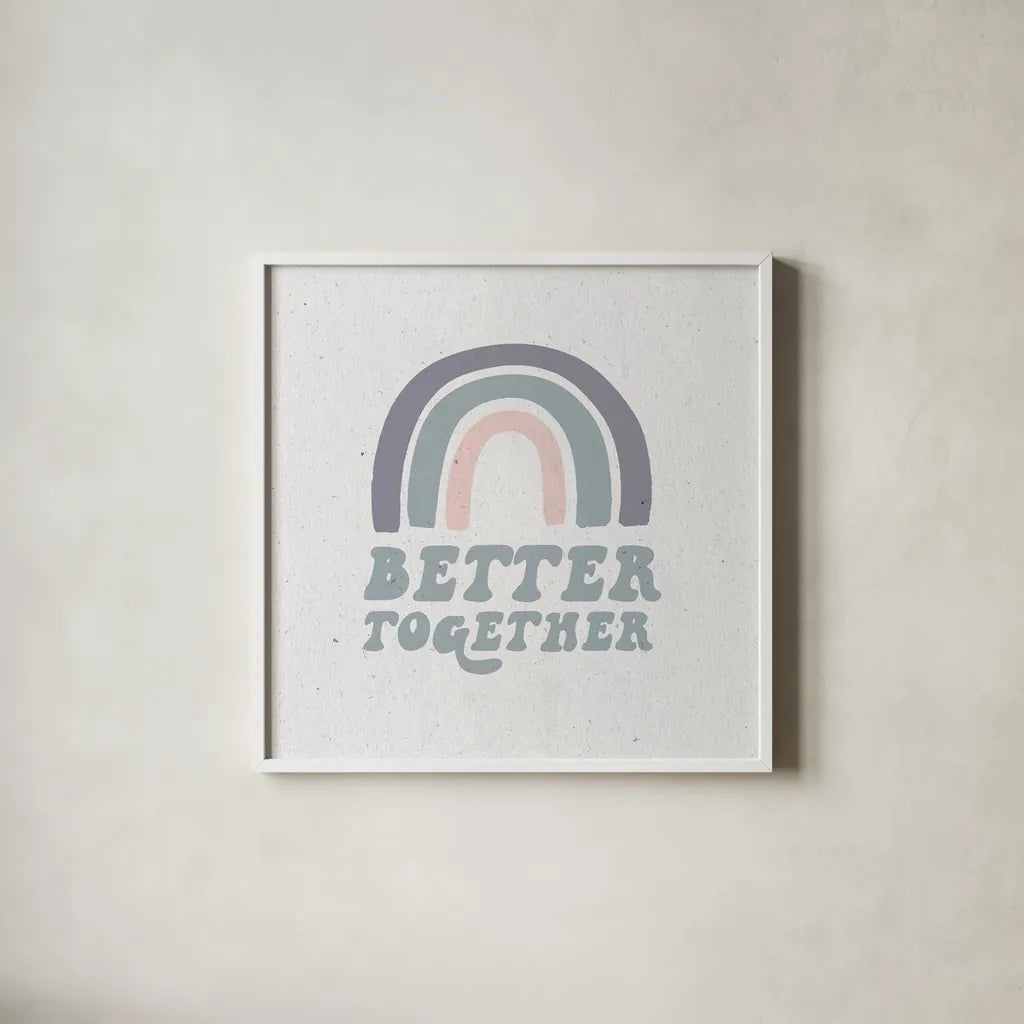 Better Together III by Wild Apple Portfolio. Shown in a crisp white glass frame for a clean and minimalist style. Available as an archival giclee rolled canvas, fine art paper, or poster print. SKU 64815a.