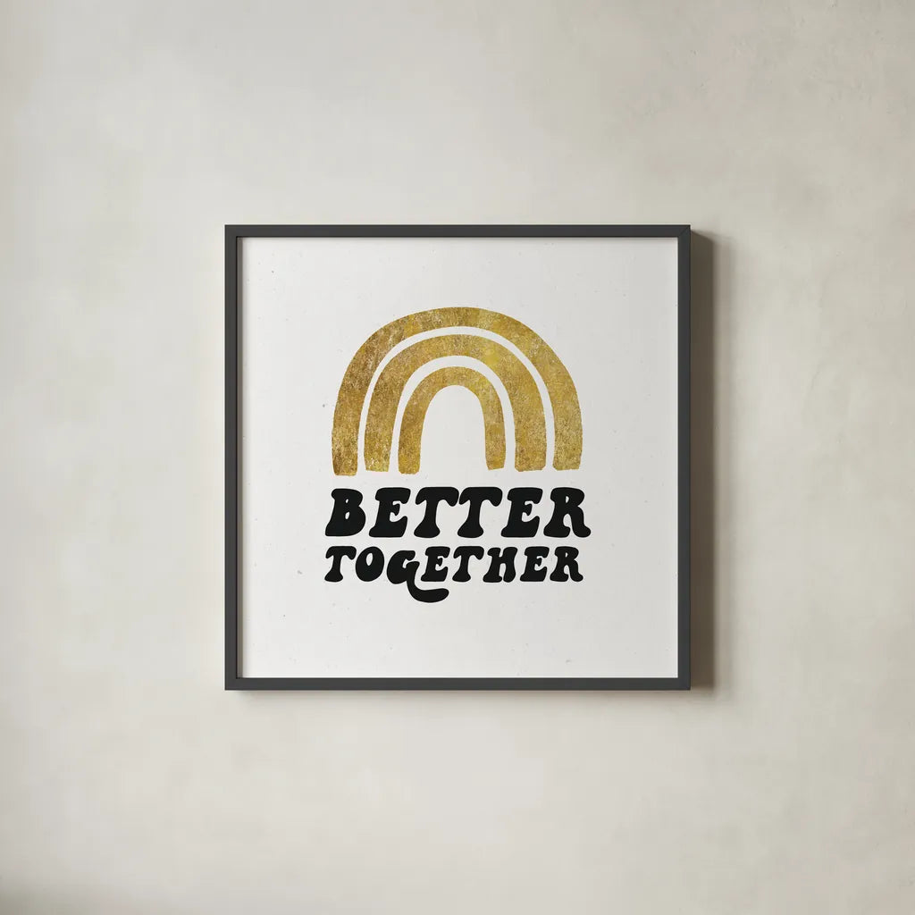 Better Together III BG by Wild Apple Portfolio. Shown in a sleek black glass frame for a contemporary gallery look. Available as an archival giclee rolled canvas, fine art paper, or poster print. SKU 68996a.