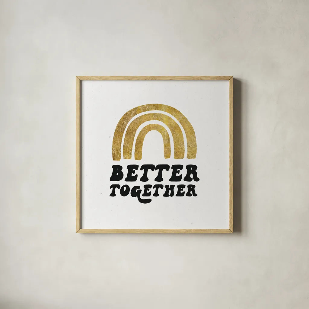Better Together III BG by Wild Apple Portfolio. Shown in a natural wood glass frame for a timeless modern aesthetic. Available as an archival giclee rolled canvas, fine art paper, or poster print. SKU 68996a.