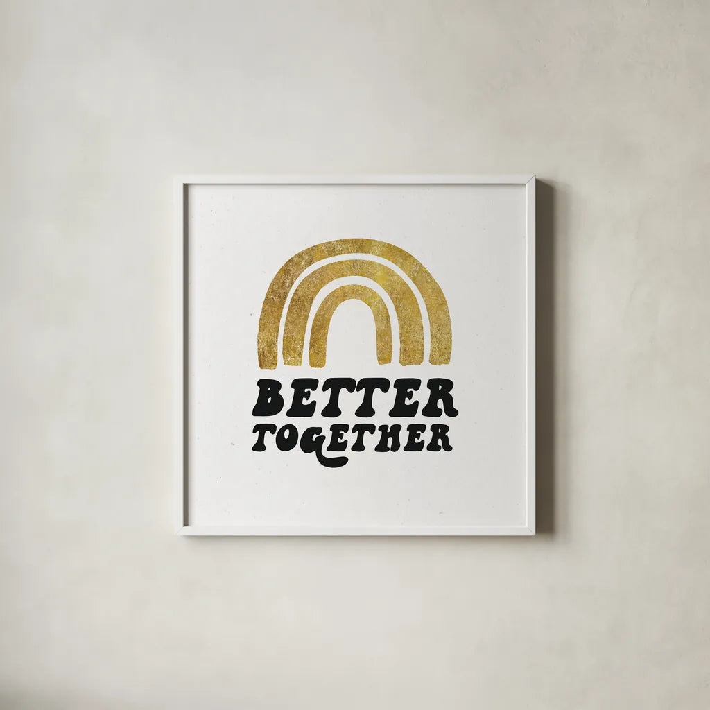 Better Together III BG by Wild Apple Portfolio. Shown in a crisp white glass frame for a clean and minimalist style. Available as an archival giclee rolled canvas, fine art paper, or poster print. SKU 68996a.