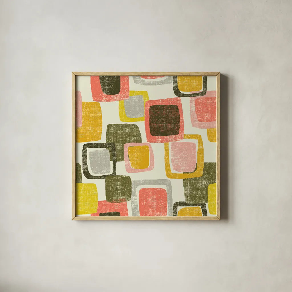 Blocks by Wild Apple Portfolio. Shown in a natural wood glass frame for a timeless modern aesthetic. Available as an archival giclee rolled canvas, fine art paper, or poster print. SKU 87003a.