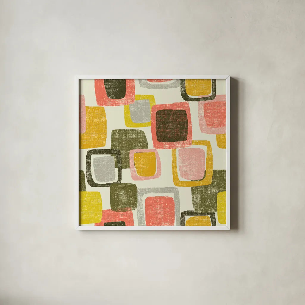 Blocks by Wild Apple Portfolio. Shown in a crisp white glass frame for a clean and minimalist style. Available as an archival giclee rolled canvas, fine art paper, or poster print. SKU 87003a.
