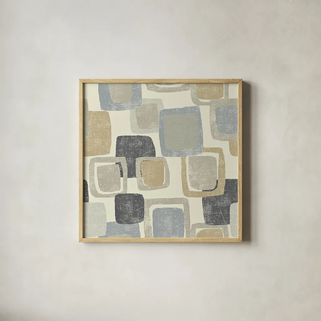Blocks Archroma by Wild Apple Portfolio. Shown in a natural wood glass frame for a timeless modern aesthetic. Available as an archival giclee rolled canvas, fine art paper, or poster print. SKU 30067a.
