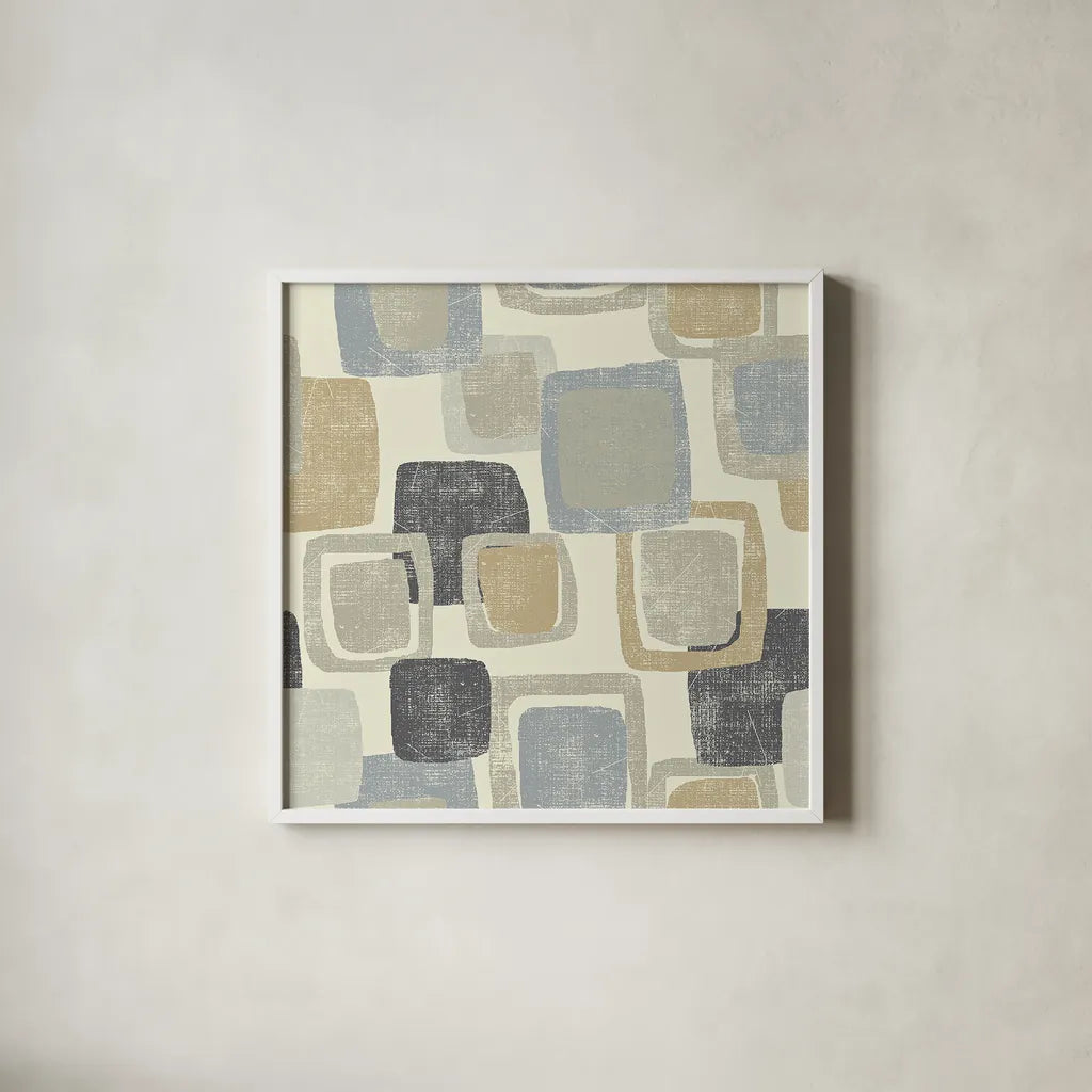 Blocks Archroma by Wild Apple Portfolio. Shown in a crisp white glass frame for a clean and minimalist style. Available as an archival giclee rolled canvas, fine art paper, or poster print. SKU 30067a.