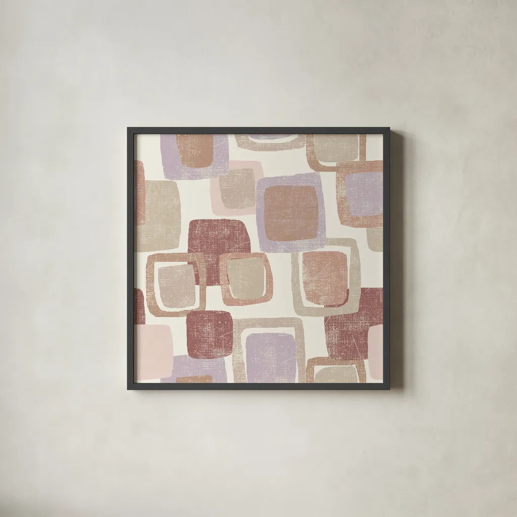 Blocks Blush by Wild Apple Portfolio. Shown in a sleek black glass frame for a contemporary gallery look. Available as an archival giclee rolled canvas, fine art paper, or poster print. SKU 42734a.