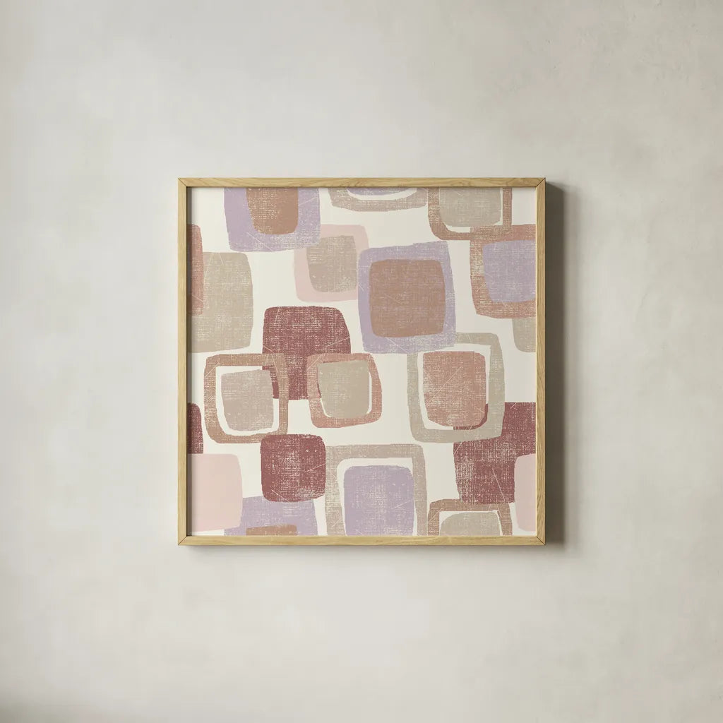 Blocks Blush by Wild Apple Portfolio. Shown in a natural wood glass frame for a timeless modern aesthetic. Available as an archival giclee rolled canvas, fine art paper, or poster print. SKU 42734a.