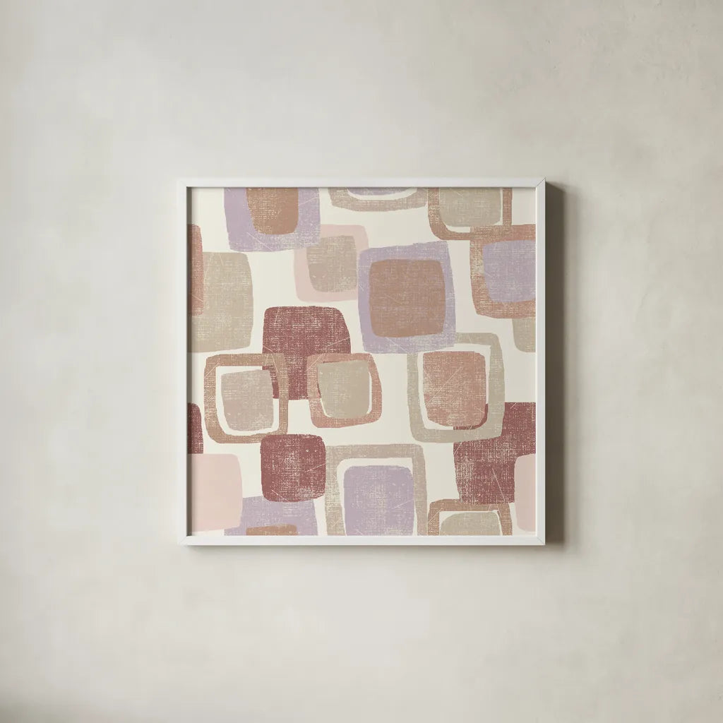 Blocks Blush by Wild Apple Portfolio. Shown in a crisp white glass frame for a clean and minimalist style. Available as an archival giclee rolled canvas, fine art paper, or poster print. SKU 42734a.