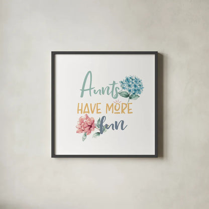 Bloom Aunt Inspiration II by Wild Apple Portfolio. Shown in a sleek black glass frame for a contemporary gallery look. Available as an archival giclee rolled canvas, fine art paper, or poster print. SKU 57244a.