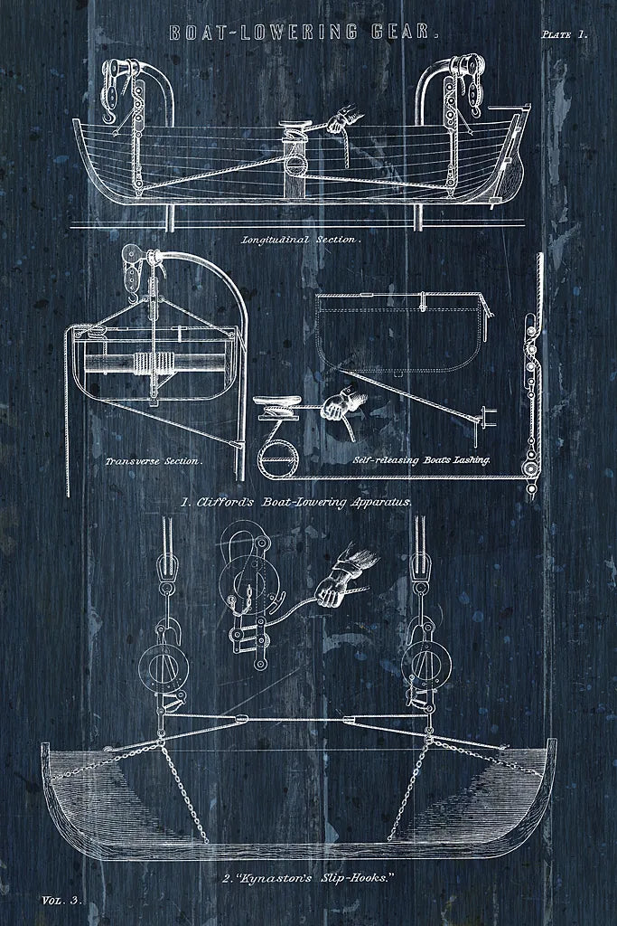 Boat Launching Blueprint I by Wild Apple Portfolio. SKU 25716h. Archival Giclee Fine art print for wall decor.