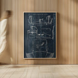 Boat Launching Blueprint I by Wild Apple Portfolio. shown as over sized large wall art. Available as an archival giclee rolled canvas, fine art paper, or poster print. SKU 25716h.