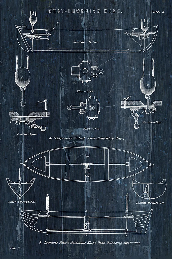 Boat Launching Blueprint II by Wild Apple Portfolio. SKU 25717h. Archival Giclee Fine art print for wall decor.