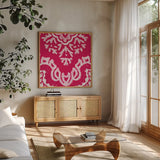 Boho Bright I by Wild Apple Portfolio. Shown in a natural wood frame in a cozy modern living room. Available as an archival giclee rolled canvas, fine art paper, or poster print. SKU 45806a.