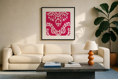 Boho Bright I by Wild Apple Portfolio. Displayed in a glass frame with matte in a clean modern living room. Available as an archival giclee rolled canvas, fine art paper, or poster print. SKU 45806a.