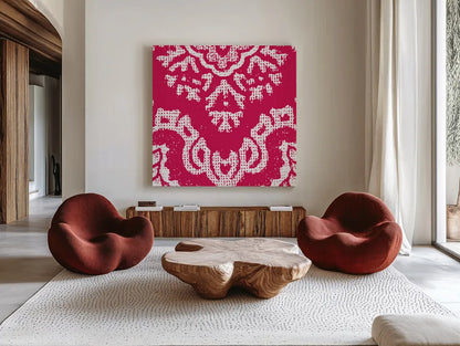 Boho Bright I by Wild Apple Portfolio. Shown as extra-large giant wall art in a modern living room. Available as an archival giclee rolled canvas, fine art paper, or poster print. SKU 45806a.