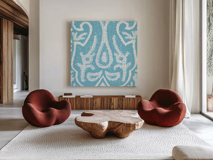 Boho Bright II by Wild Apple Portfolio. Shown as extra-large giant wall art in a modern living room. Available as an archival giclee rolled canvas, fine art paper, or poster print. SKU 45807a.