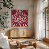 Boho Bright V by Wild Apple Portfolio. Shown in a natural wood frame in a cozy modern living room. Available as an archival giclee rolled canvas, fine art paper, or poster print. SKU 45810a.