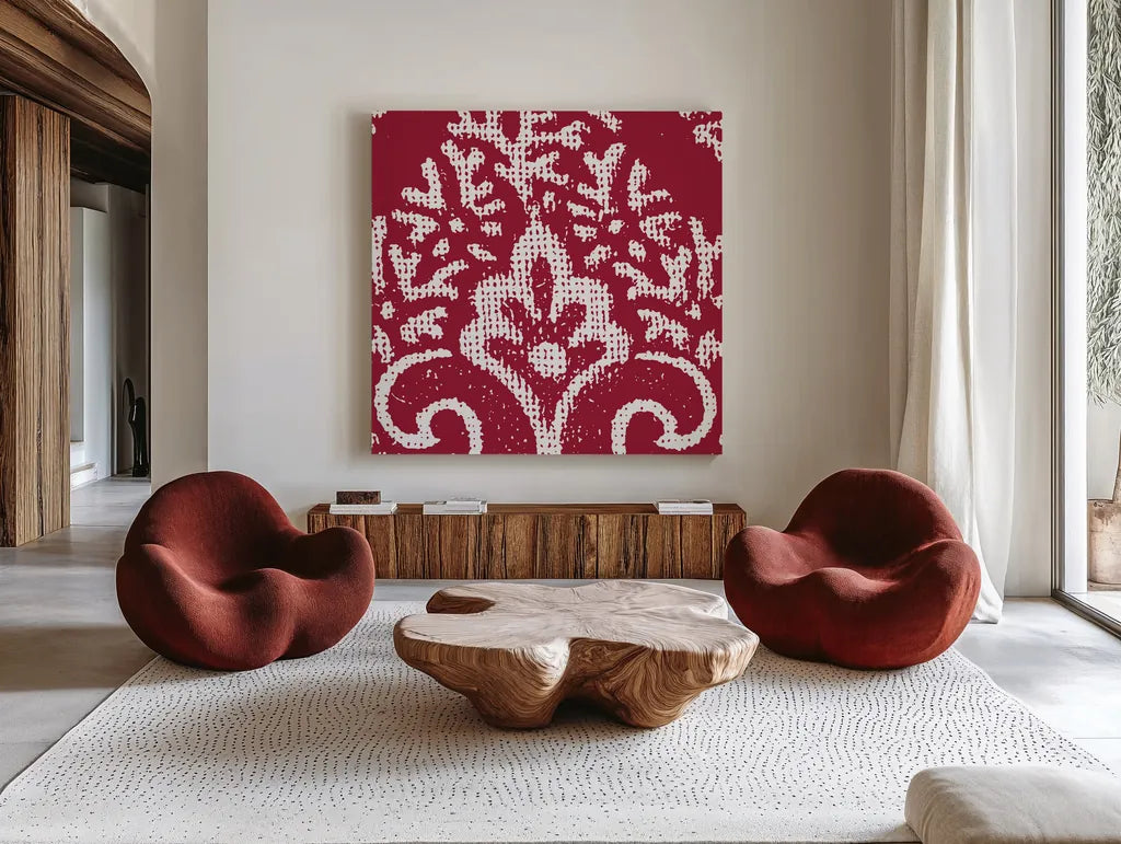 Boho Bright V by Wild Apple Portfolio. Shown as extra-large giant wall art in a modern living room. Available as an archival giclee rolled canvas, fine art paper, or poster print. SKU 45810a.