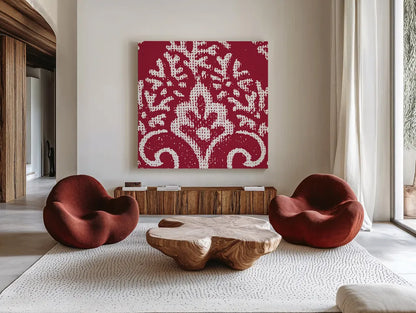 Boho Bright V by Wild Apple Portfolio. Shown as extra-large giant wall art in a modern living room. Available as an archival giclee rolled canvas, fine art paper, or poster print. SKU 45810a.