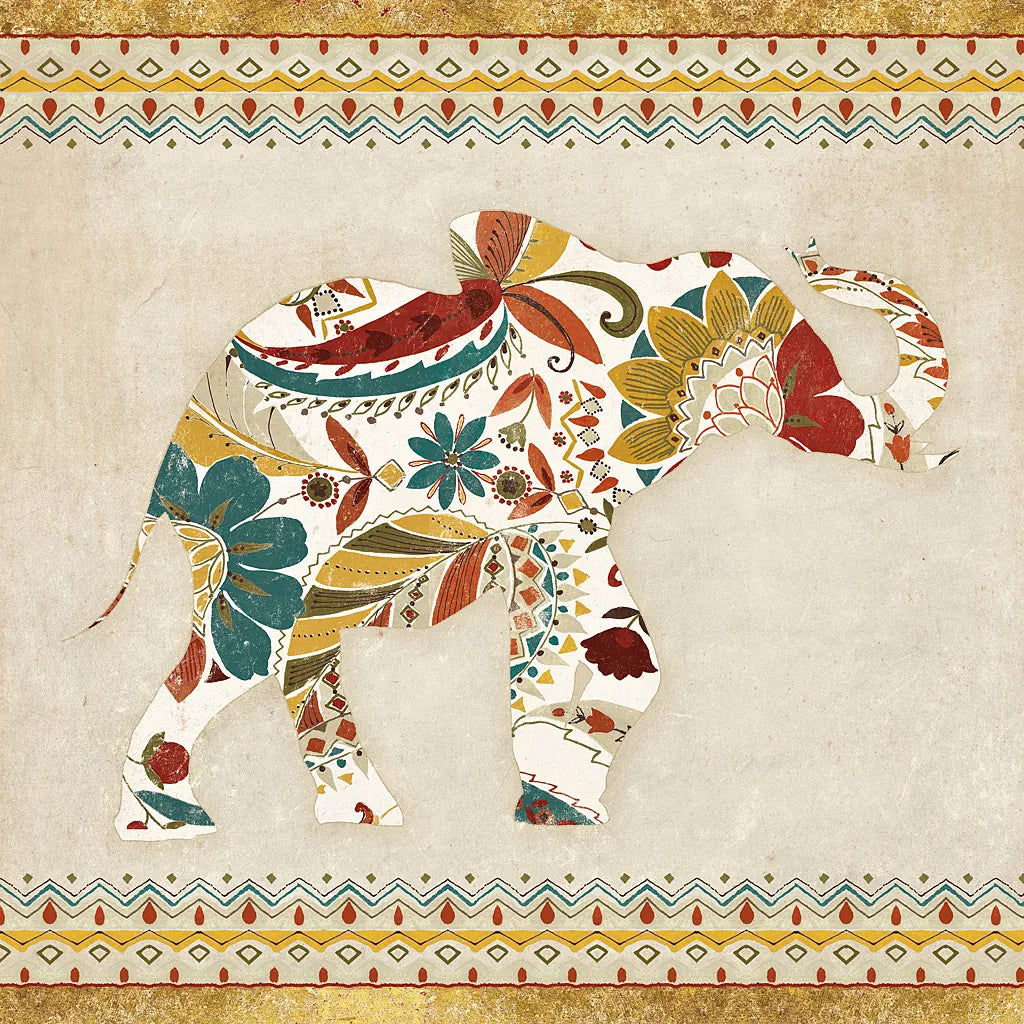Boho Elephant I by Wild Apple Portfolio. SKU 21965a. Archival Giclee Fine art print for wall decor.
