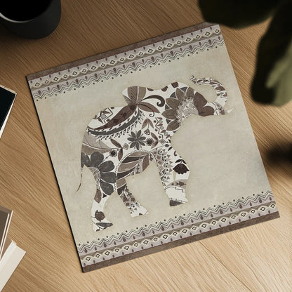Boho Elephant I Neutral by Wild Apple Portfolio. Shown as a detailed flat fine art print, highlighting archival giclee quality. Available as an archival giclee rolled canvas, fine art paper, or poster print. SKU 22454a.