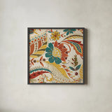 Boho Paisley Spice I by Wild Apple Portfolio. Shown in a sleek black glass frame for a contemporary gallery look. Available as an archival giclee rolled canvas, fine art paper, or poster print. SKU 21655a.