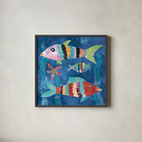 Boho Reef Fish I by Wild Apple Portfolio. Shown in a sleek black glass frame for a contemporary gallery look. Available as an archival giclee rolled canvas, fine art paper, or poster print. SKU 27595a.