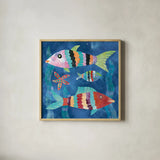 Boho Reef Fish I by Wild Apple Portfolio. Shown in a natural wood glass frame for a timeless modern aesthetic. Available as an archival giclee rolled canvas, fine art paper, or poster print. SKU 27595a.