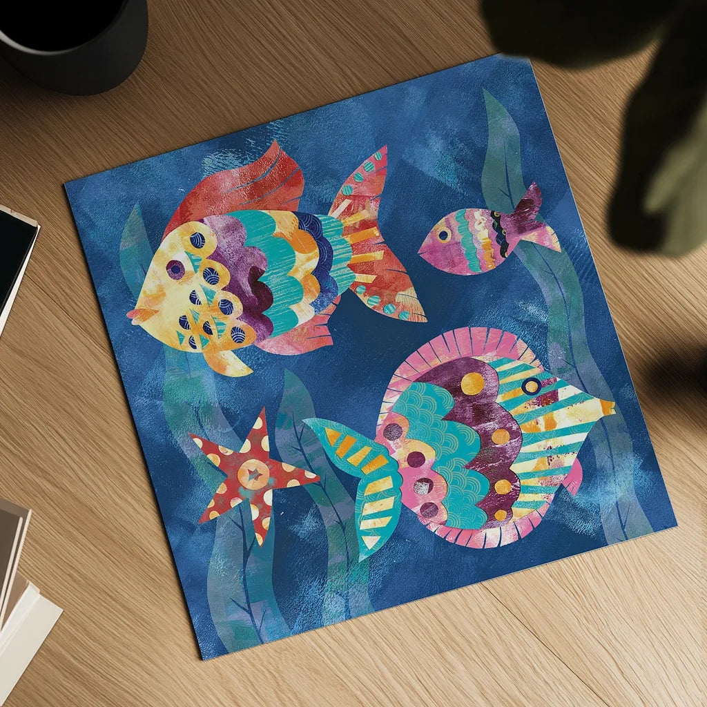 Boho Reef Fish II by Wild Apple Portfolio. Shown as a detailed flat fine art print, highlighting archival giclee quality. Available as an archival giclee rolled canvas, fine art paper, or poster print. SKU 27596a.