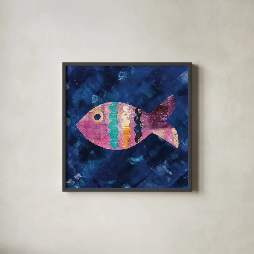 Boho Reef III by Wild Apple Portfolio. Shown in a sleek black glass frame for a contemporary gallery look. Available as an archival giclee rolled canvas, fine art paper, or poster print. SKU 27372a.