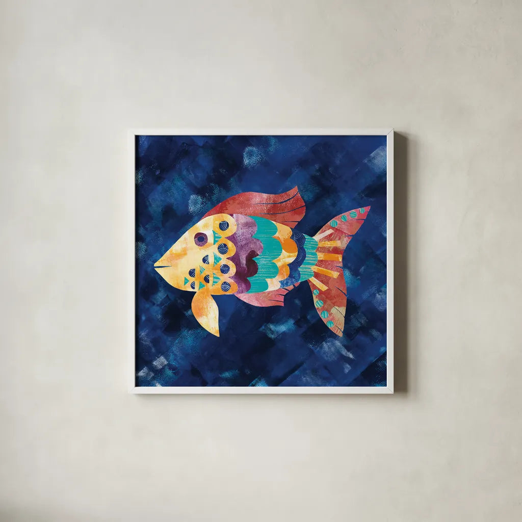 Boho Reef VI by Wild Apple Portfolio. Shown in a crisp white glass frame for a clean and minimalist style. Available as an archival giclee rolled canvas, fine art paper, or poster print. SKU 27375a.