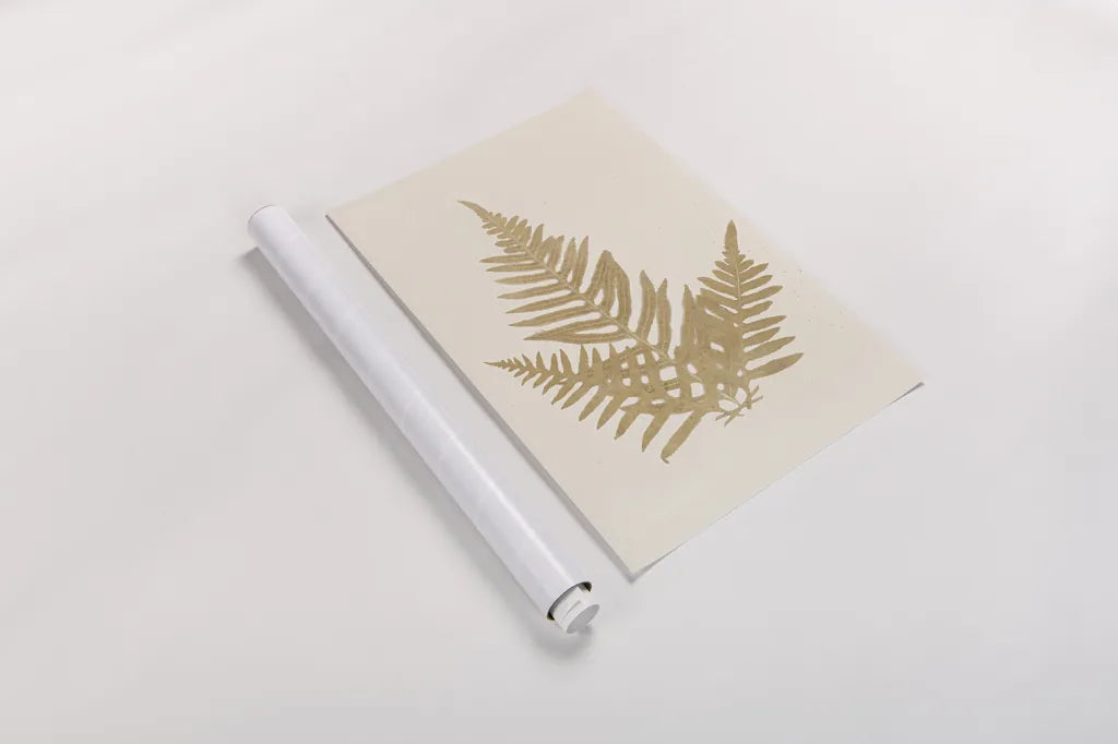 Botanical Fern XI Gold by Wild Apple Portfolio. shown as a rolled paper print. Available as archival giclee rolled canvas, fine art paper, or poster print. SKU 57688h.