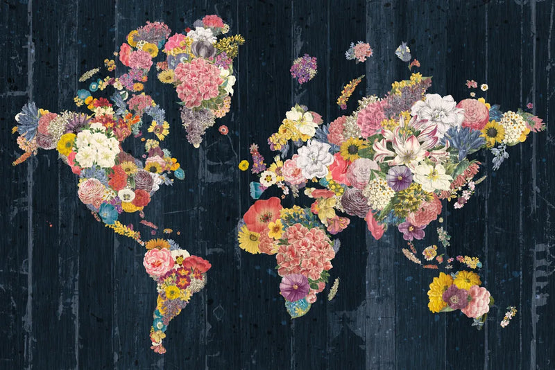 Botanical Floral Map by Wild Apple Portfolio. SKU 53454i. Archival Giclee Fine art print for wall decor.