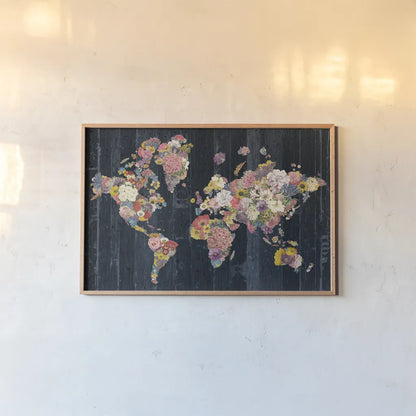 Botanical Floral Map by Wild Apple Portfolio. shown as a paper print in a natural frame. Available as a archival giclee rolled canvas, fine art paper, or poster print. SKU 53454i.