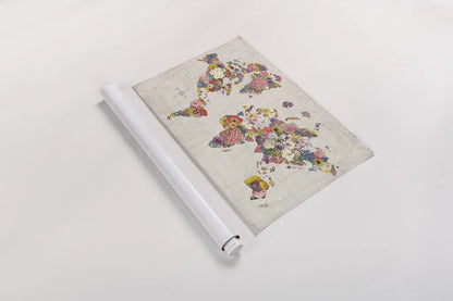 Botanical Floral Map Gray No Words by Wild Apple Portfolio. shown as a rolled paper print. Available as archival giclee rolled canvas, fine art paper, or poster print. SKU 56464i.