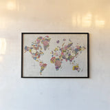Botanical Floral Map Gray No Words by Wild Apple Portfolio. shown as a paper print in a black flame. Available as a archival giclee rolled canvas, fine art paper, or poster print. SKU 56464i.