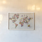 Botanical Floral Map Gray No Words by Wild Apple Portfolio. shown as a paper print in a white frame. Available as a archival giclee rolled canvas, fine art paper, or poster print. SKU 56464i.