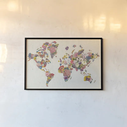 Botanical Floral Map Light by Wild Apple Portfolio. shown as a paper print in a black flame. Available as a archival giclee rolled canvas, fine art paper, or poster print. SKU 53455i.