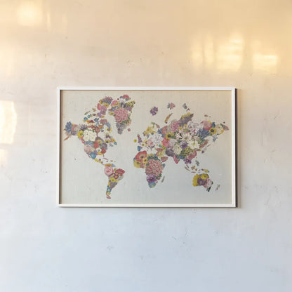 Botanical Floral Map Light by Wild Apple Portfolio. shown as a paper print in a white frame. Available as a archival giclee rolled canvas, fine art paper, or poster print. SKU 53455i.