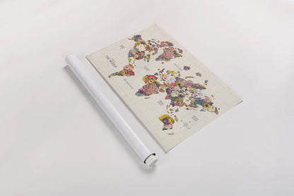 Botanical Floral Map Light Words by Wild Apple Portfolio. shown as a rolled paper print. Available as archival giclee rolled canvas, fine art paper, or poster print. SKU 54700i.