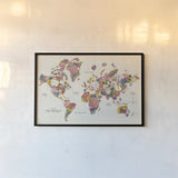Botanical Floral Map Light Words by Wild Apple Portfolio. shown as a paper print in a black flame. Available as a archival giclee rolled canvas, fine art paper, or poster print. SKU 54700i.