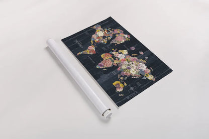 Botanical Floral Map Words by Wild Apple Portfolio. shown as a rolled paper print. Available as archival giclee rolled canvas, fine art paper, or poster print. SKU 54699i.