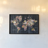 Botanical Floral Map Words by Wild Apple Portfolio. shown as a paper print in a black flame. Available as a archival giclee rolled canvas, fine art paper, or poster print. SKU 54699i.