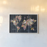 Botanical Floral Map Words by Wild Apple Portfolio. shown as a paper print in a white frame. Available as a archival giclee rolled canvas, fine art paper, or poster print. SKU 54699i.