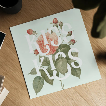 Botanical Pink Rose I Kiss by Wild Apple Portfolio. Shown as a detailed flat fine art print, highlighting archival giclee quality. Available as an archival giclee rolled canvas, fine art paper, or poster print. SKU 53888a.