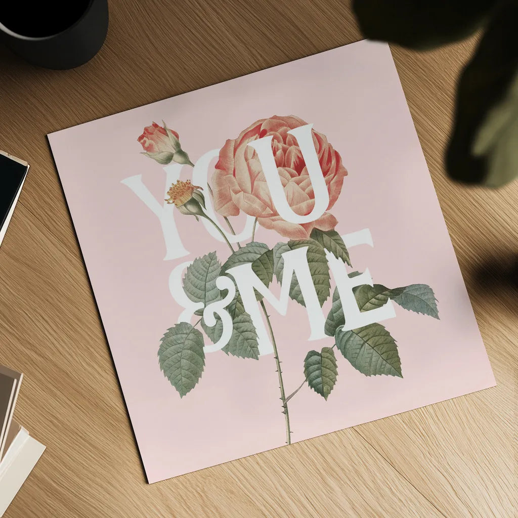 Botanical Pink Rose II You by Wild Apple Portfolio. Shown as a detailed flat fine art print, highlighting archival giclee quality. Available as an archival giclee rolled canvas, fine art paper, or poster print. SKU 53889a.