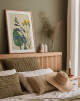 Botanical Print I by Wild Apple Portfolio. shown as a paper print in a natural frame. Available as a archival giclee rolled canvas, fine art paper, or poster print. SKU 68201h.