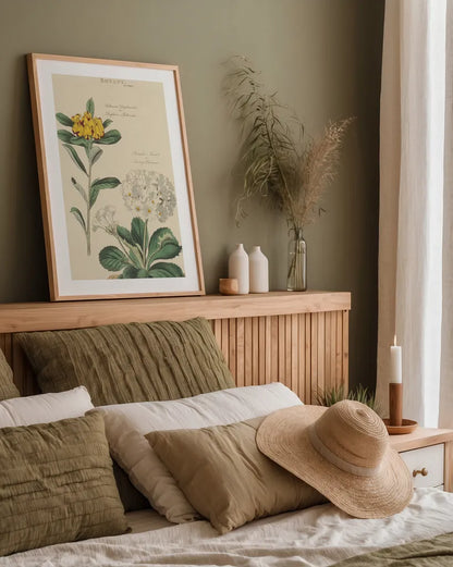 Botanical Print II by Wild Apple Portfolio. shown as a paper print in a natural frame. Available as a archival giclee rolled canvas, fine art paper, or poster print. SKU 68202h.