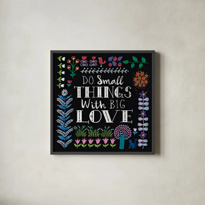 Bright Folklore Inspiration I by Wild Apple Portfolio. Shown in a sleek black glass frame for a contemporary gallery look. Available as an archival giclee rolled canvas, fine art paper, or poster print. SKU 28539a.