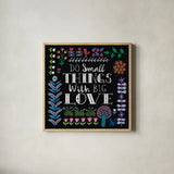 Bright Folklore Inspiration I by Wild Apple Portfolio. Shown in a natural wood glass frame for a timeless modern aesthetic. Available as an archival giclee rolled canvas, fine art paper, or poster print. SKU 28539a.