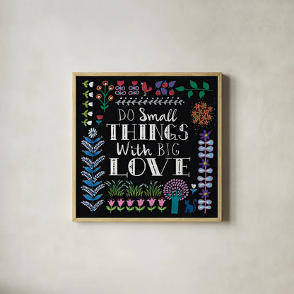 Bright Folklore Inspiration I by Wild Apple Portfolio. Shown in a natural wood glass frame for a timeless modern aesthetic. Available as an archival giclee rolled canvas, fine art paper, or poster print. SKU 28539a.